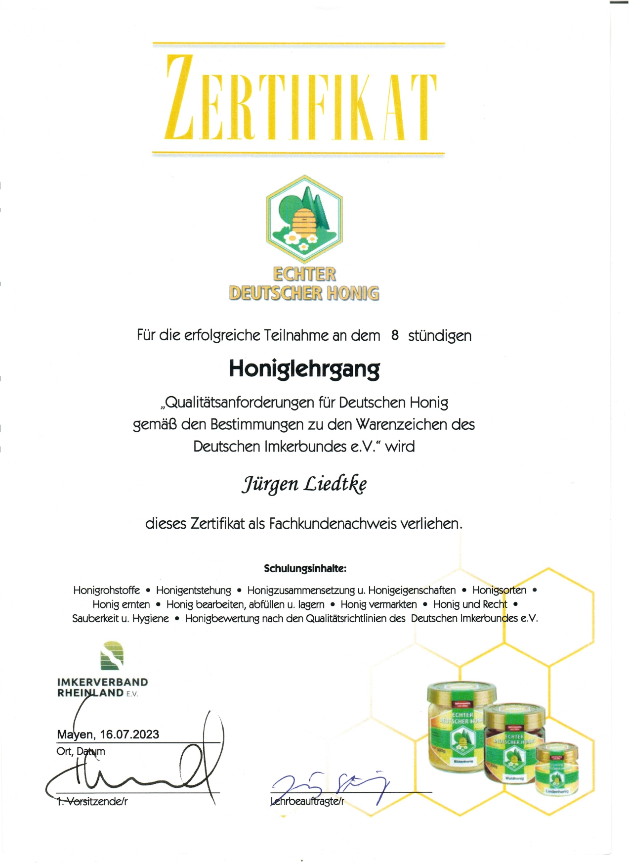 Zertifikat erneuert Jürgen